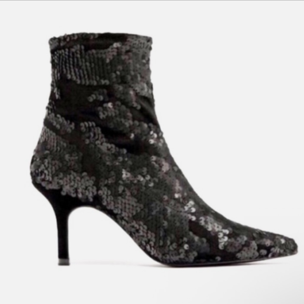 ZARA Velvet and Sequin Ankle Boot - Picture 3 of 16